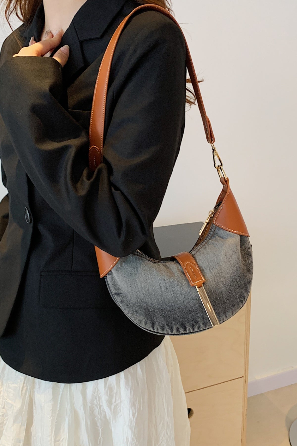 Contrast Denim Shoulder Bag