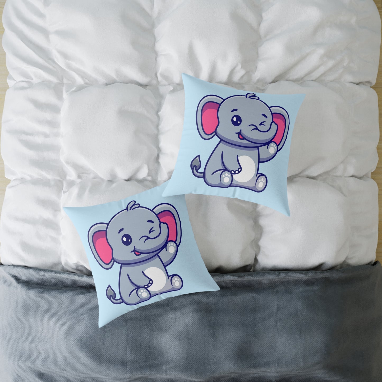 cute-elephant-sitting-waving-hand Square Poly Canvas Pillow