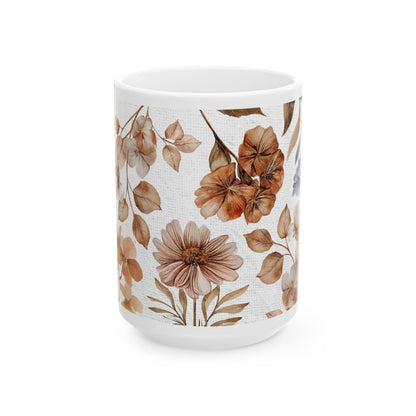 Flower Art Ceramic Mug, (11oz, 15oz)