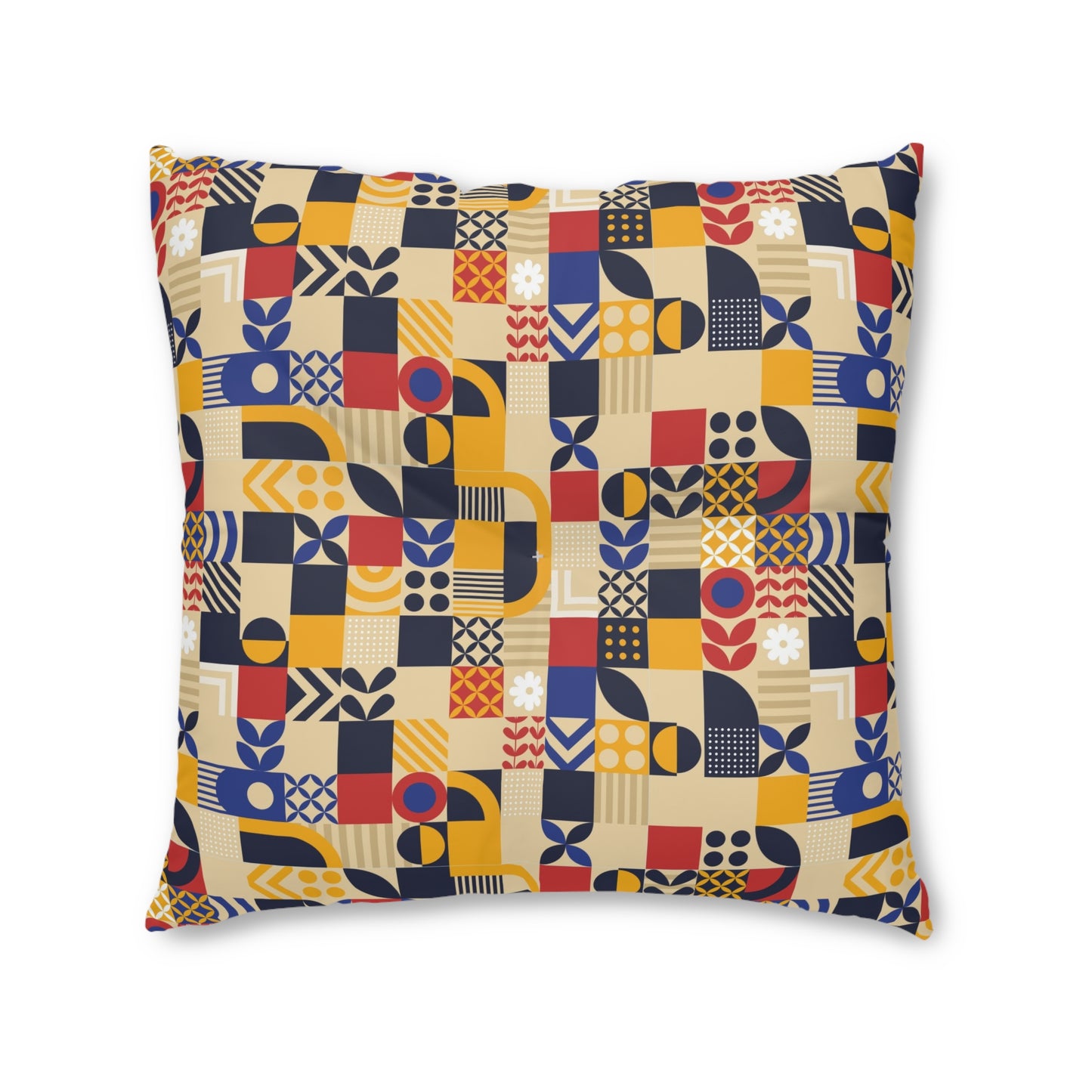 flat-geometric-mosaic Tufted Floor Pillow, Square