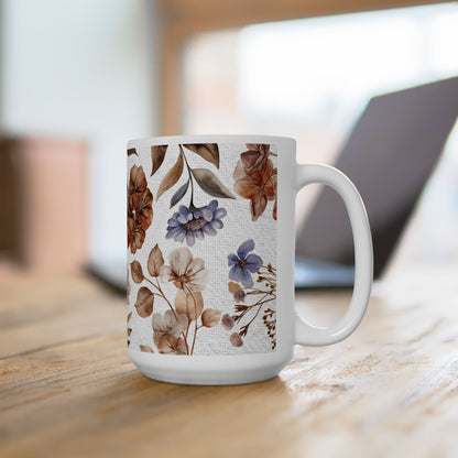 Flower Art Ceramic Mug, (11oz, 15oz)