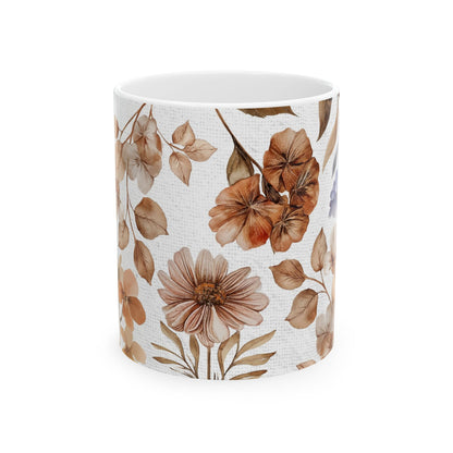 Flower Art Ceramic Mug, (11oz, 15oz)