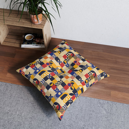 flat-geometric-mosaic Tufted Floor Pillow, Square