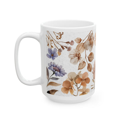 Flower Art Ceramic Mug, (11oz, 15oz)