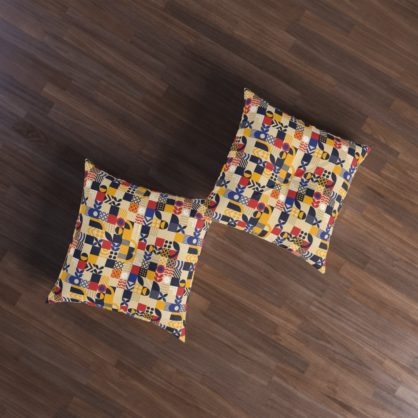 flat-geometric-mosaic Tufted Floor Pillow, Square