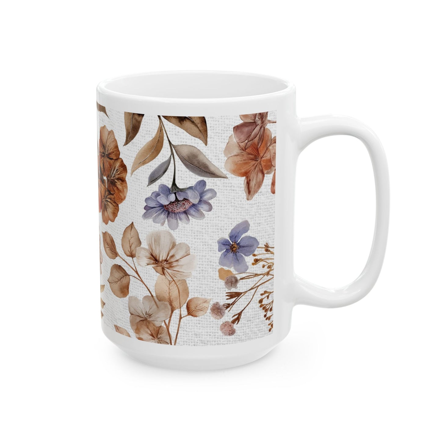 Flower Art Ceramic Mug, (11oz, 15oz)