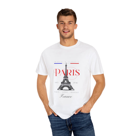 Paris France Minimalist Unisex Garment-Dyed T-shirt