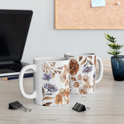 Flower Art Ceramic Mug, (11oz, 15oz)