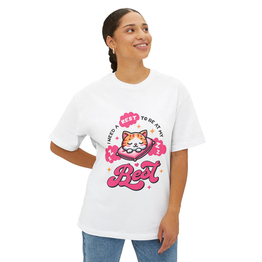 I need a rest to be at my best. Cute cat sleeping.  Oversized Boxy Tee