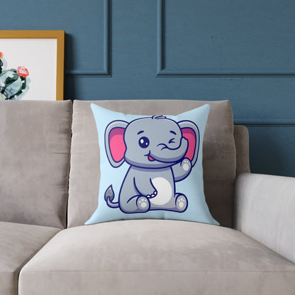 cute-elephant-sitting-waving-hand Square Poly Canvas Pillow