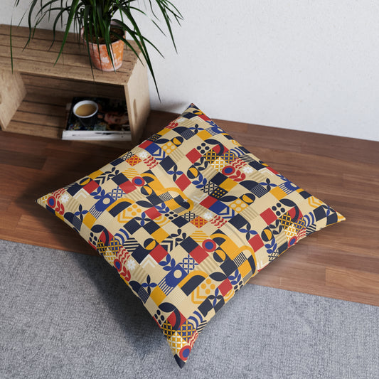 flat-geometric-mosaic Tufted Floor Pillow, Square