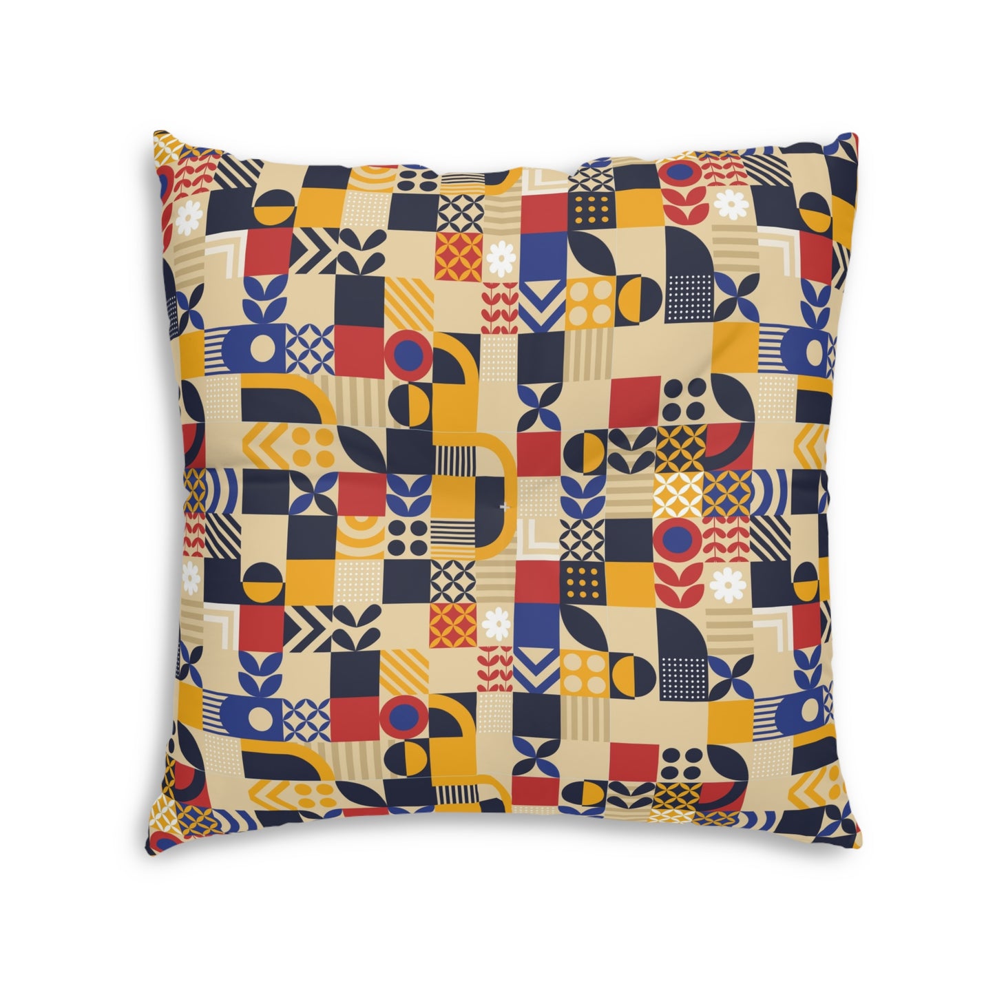 flat-geometric-mosaic Tufted Floor Pillow, Square