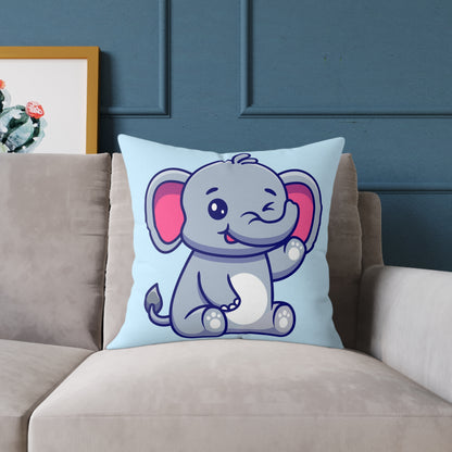 cute-elephant-sitting-waving-hand Square Poly Canvas Pillow