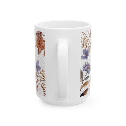 Flower Art Ceramic Mug, (11oz, 15oz)