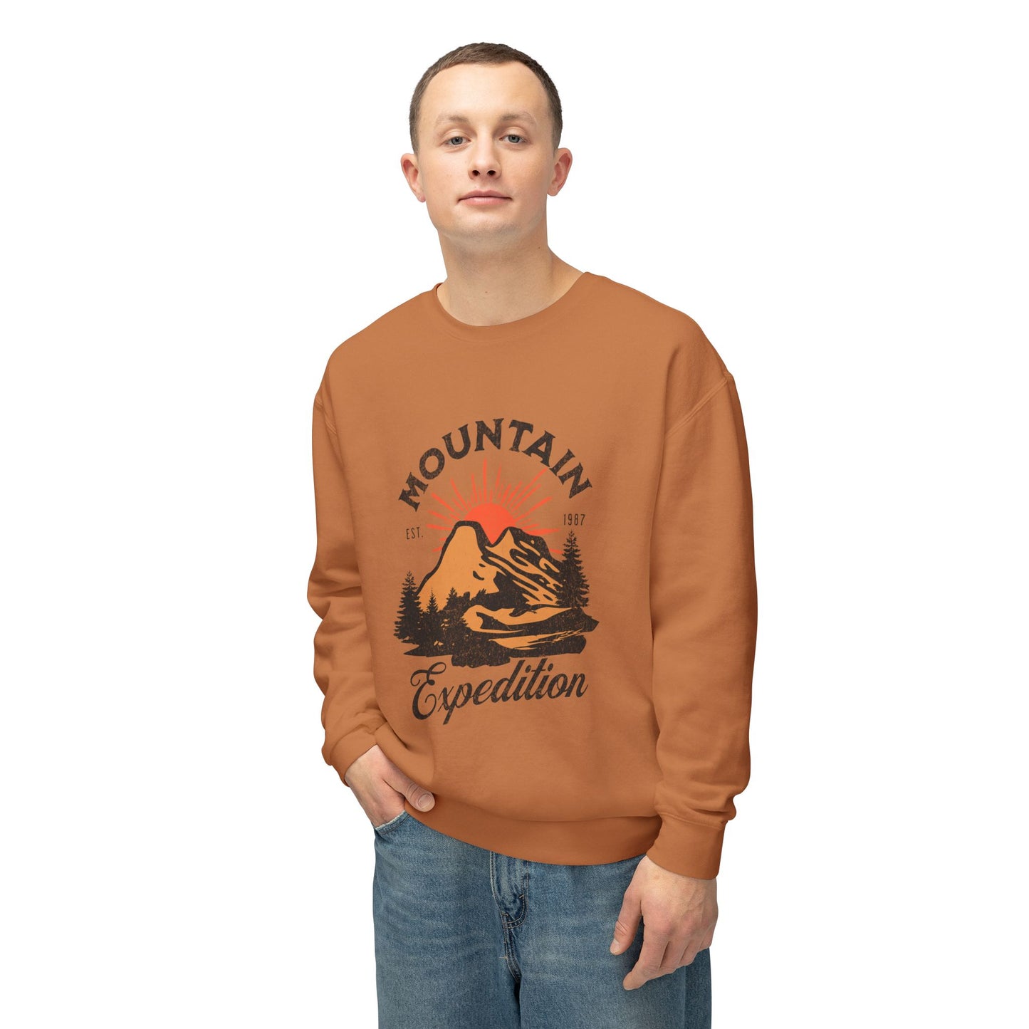 Retro Mountain Adventure Crewneck Sweatshirt - Outdoor Hiking