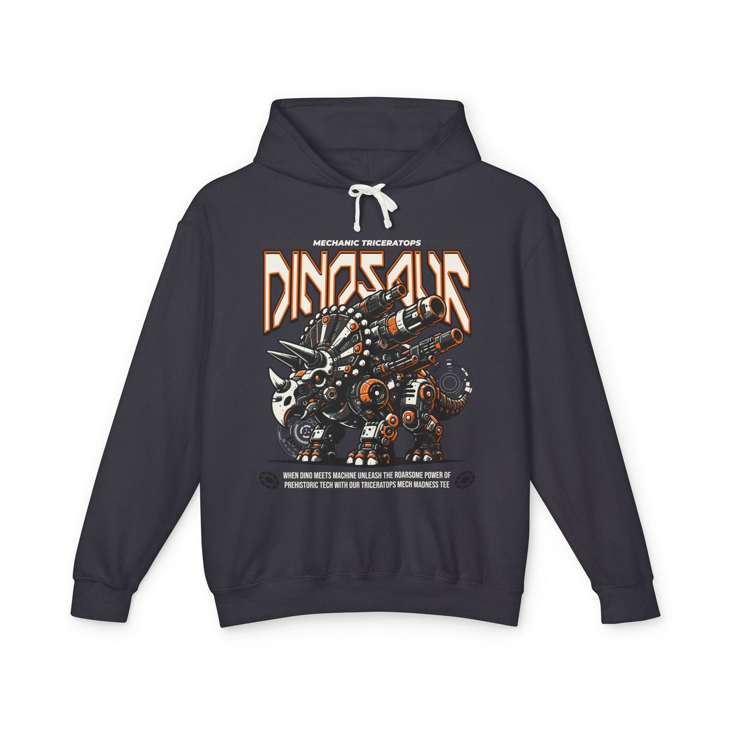 Mechanic Triceratops Futuristic Dinosaur Mecha Dino Lightweight Hooded Sweatshirt