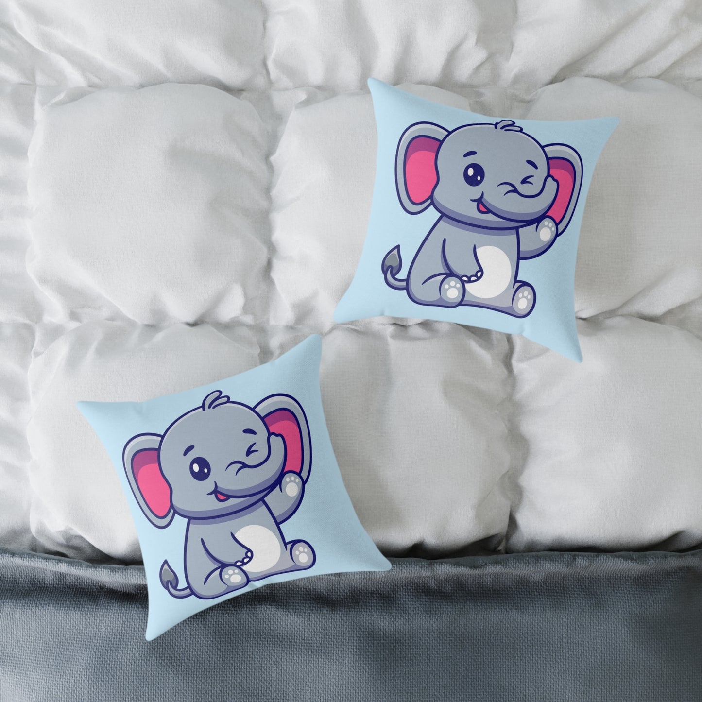 cute-elephant-sitting-waving-hand Square Poly Canvas Pillow