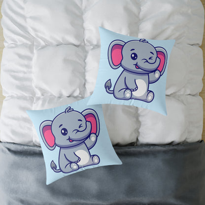 cute-elephant-sitting-waving-hand Square Poly Canvas Pillow