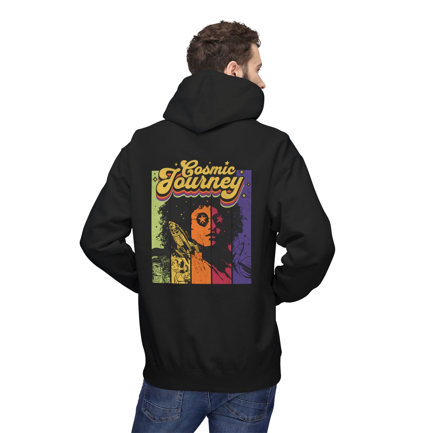 Cosmic Journey Rainbow Retro  Midweight Softstyle Fleece Hoodie