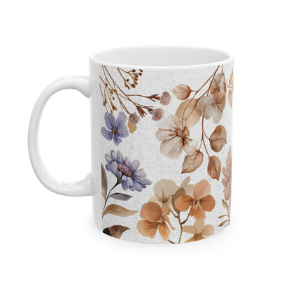 Flower Art Ceramic Mug, (11oz, 15oz)