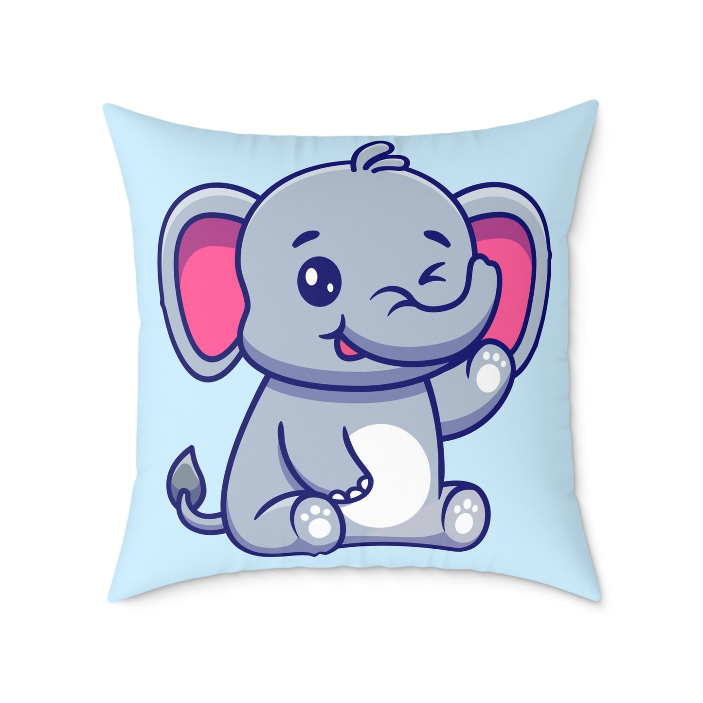 cute-elephant-sitting-waving-hand Square Poly Canvas Pillow