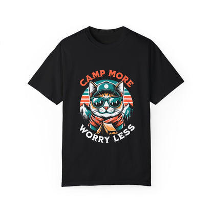 Camp More Worry Less  - Camping Cat Garment-Dyed T-shirt