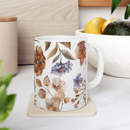 Flower Art Ceramic Mug, (11oz, 15oz)