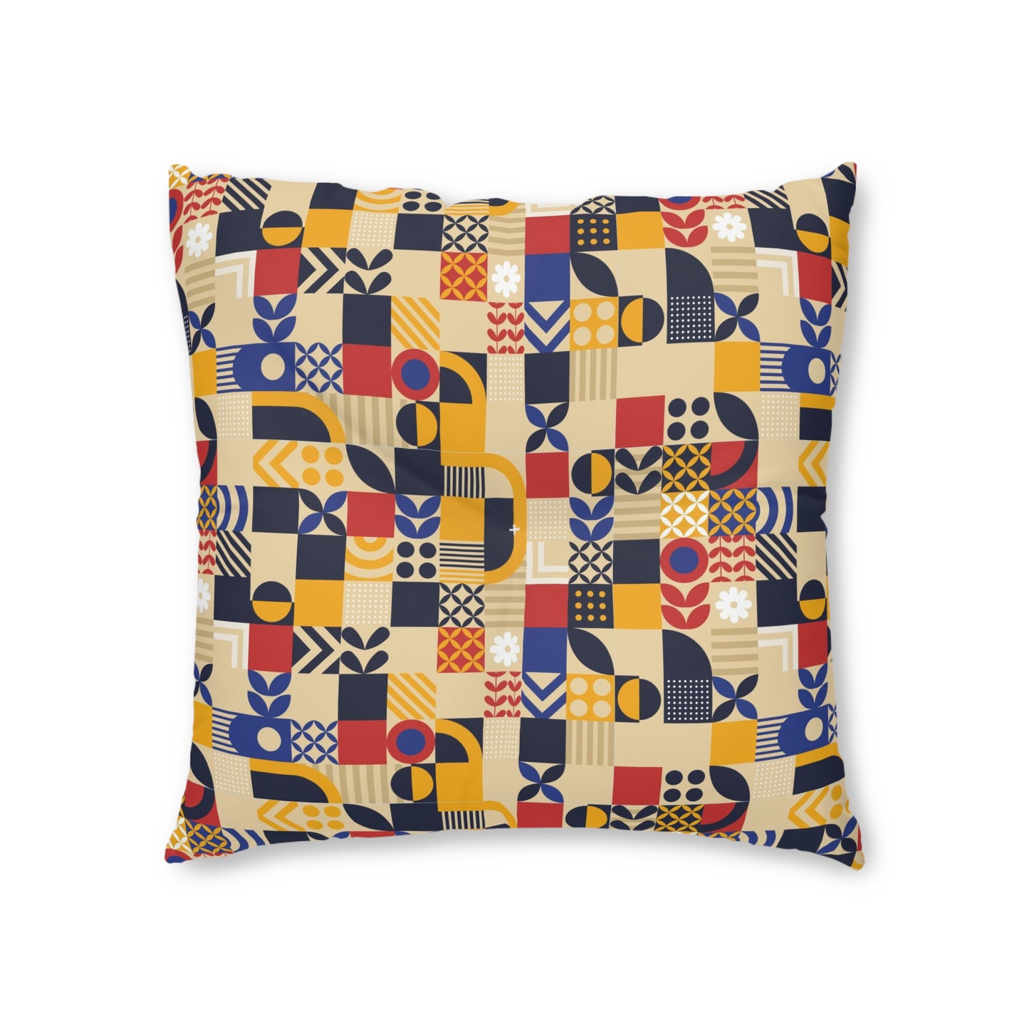 flat-geometric-mosaic Tufted Floor Pillow, Square