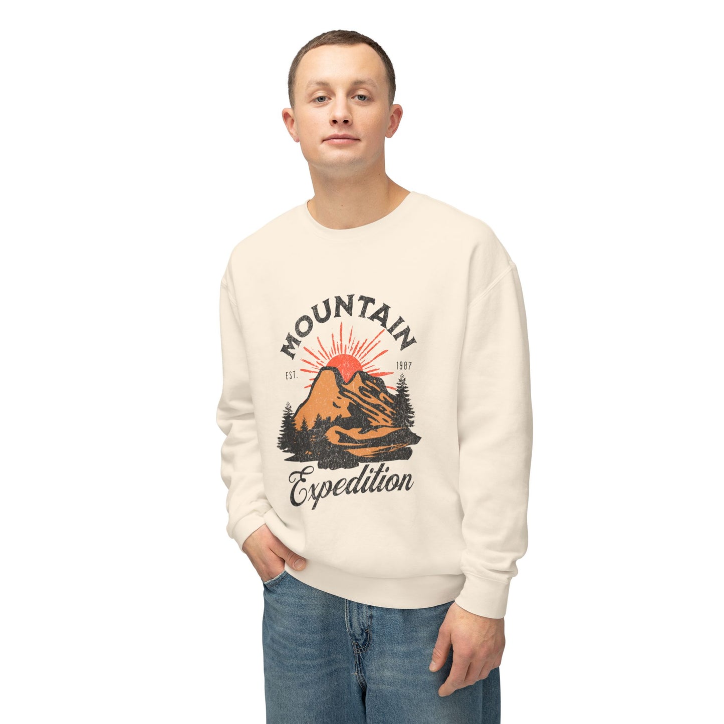 Retro Mountain Adventure Crewneck Sweatshirt - Outdoor Hiking