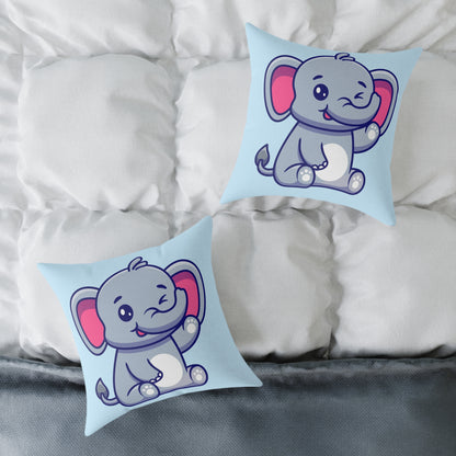 cute-elephant-sitting-waving-hand Square Poly Canvas Pillow