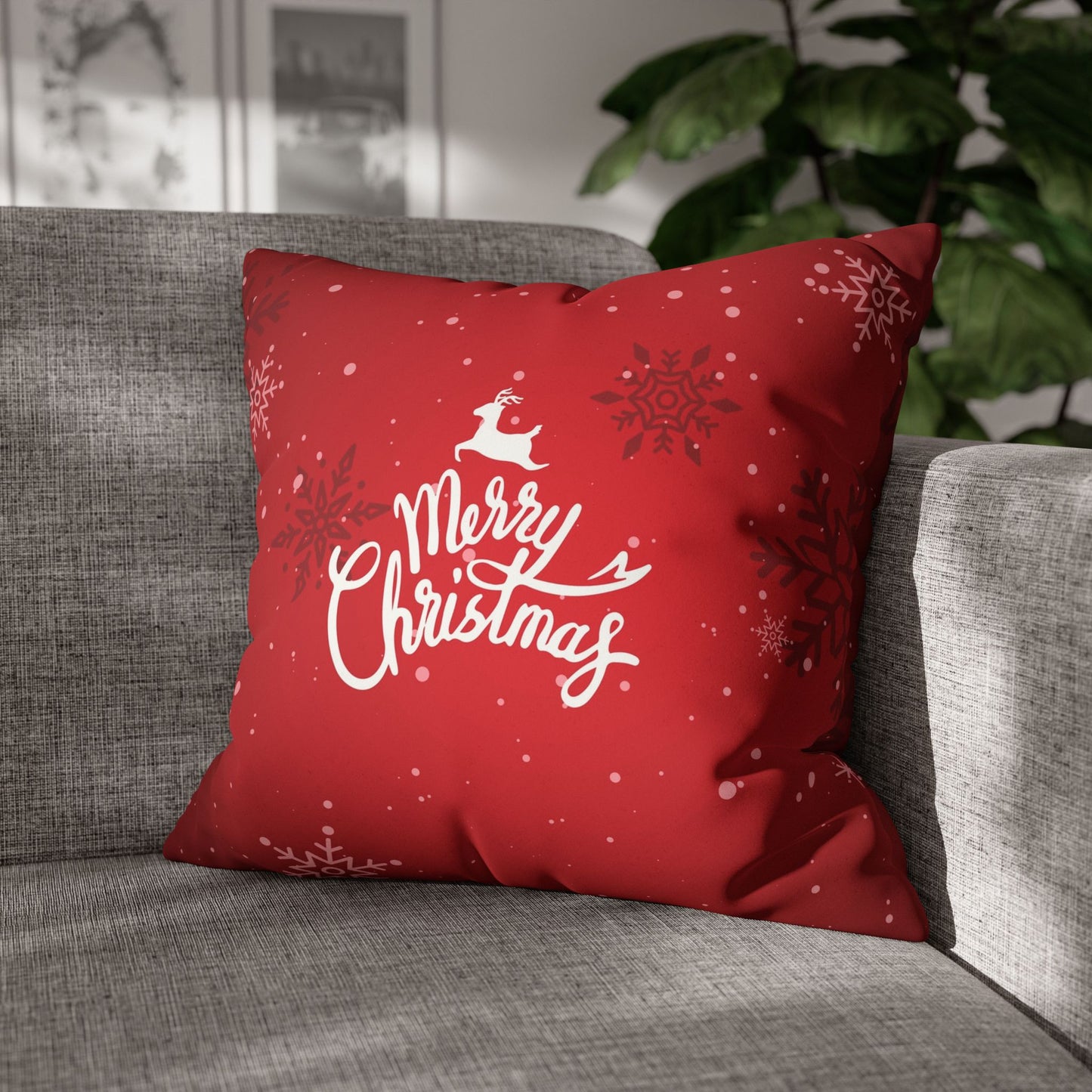 Merry Christmas Faux Suede Square Pillowcase