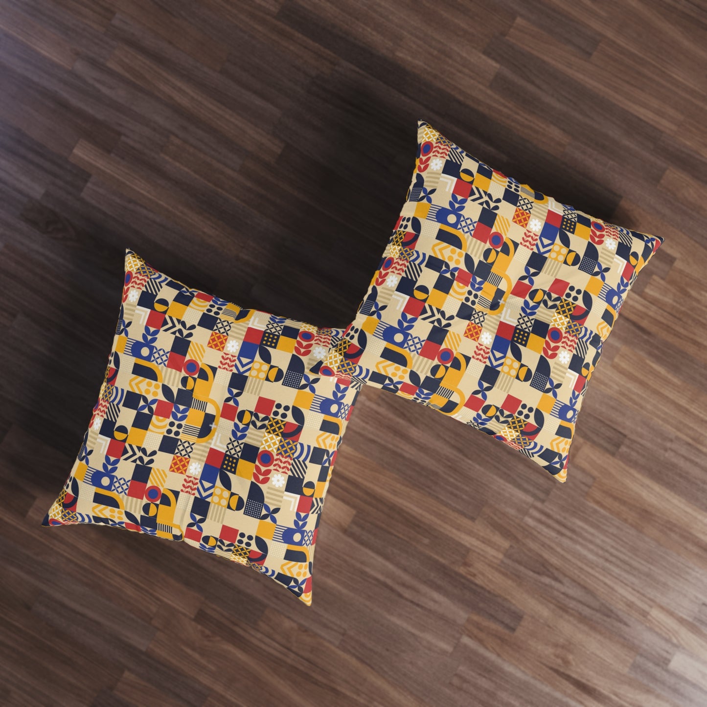 flat-geometric-mosaic Tufted Floor Pillow, Square