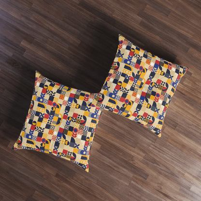 flat-geometric-mosaic Tufted Floor Pillow, Square